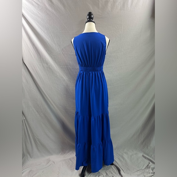 Boho V-Neck Pleated Waist Dress Blue - Picture 9 of 9